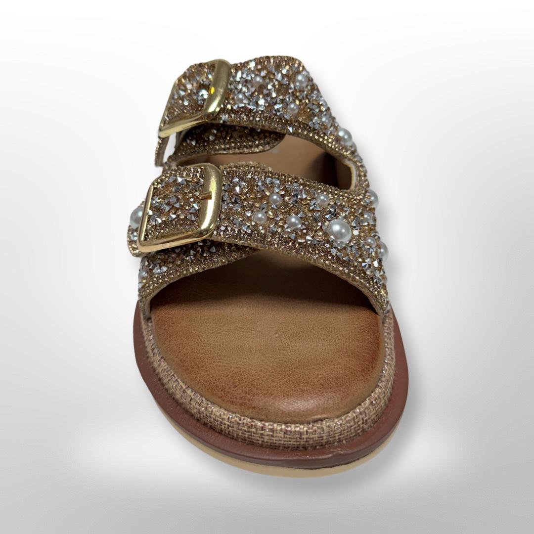 Goldene Sandalen mit Steinchen
